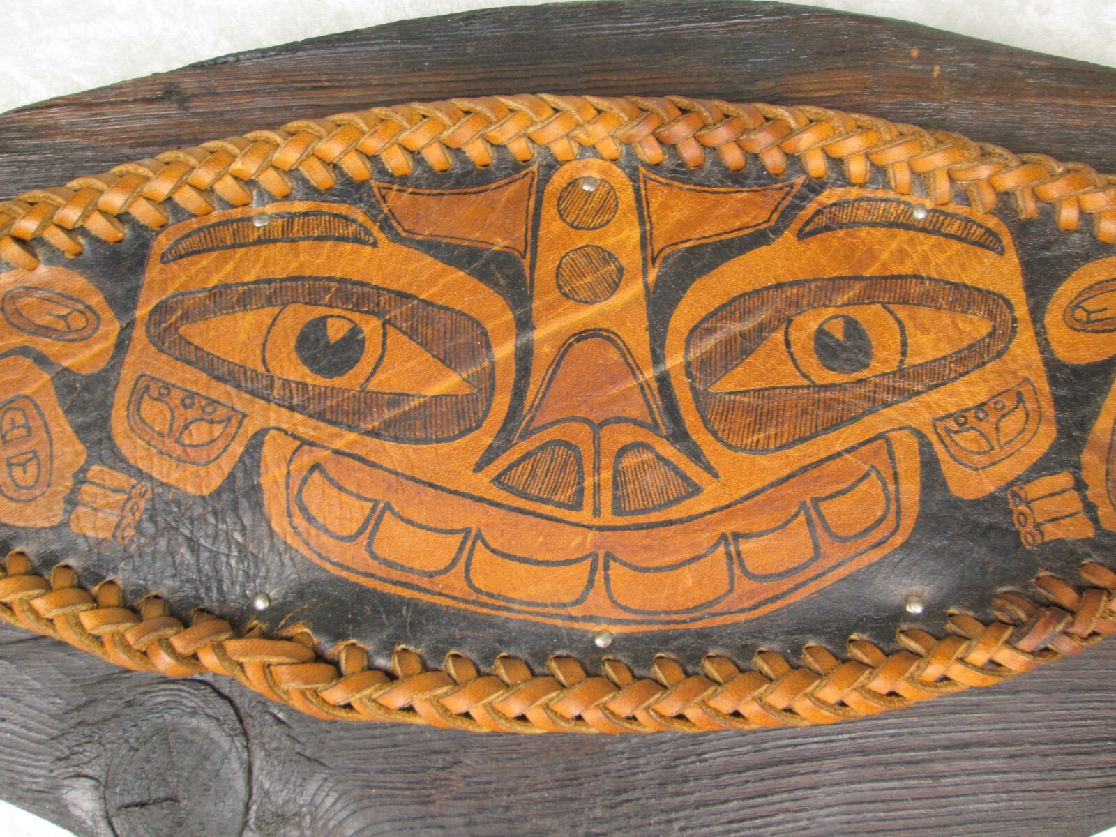 Tlingit Haida Sea Monster Painted Leather on Board 19 inch Long 8-1/2 Tall