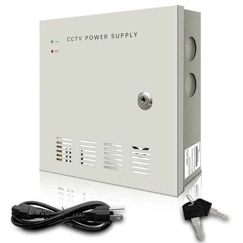 18-Channel 12V 10A CCTV Power Supply Box with Lock & AC Plug for Security System