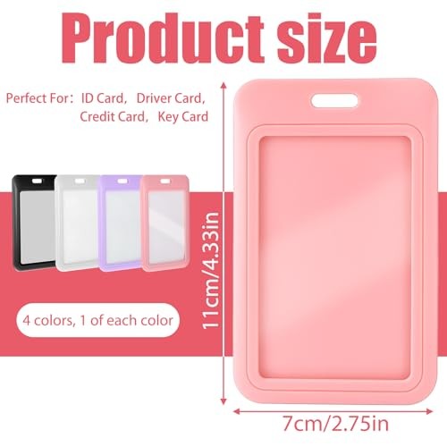 4 Pack Sliding ID Badge Holders, Heavy Duty Hard Plastic Vertical Card