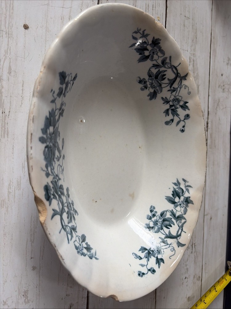 SEVERN Dish FORGET ME NOT BLUE & WHITE  CRESENT USED COND Cracks And Stains
