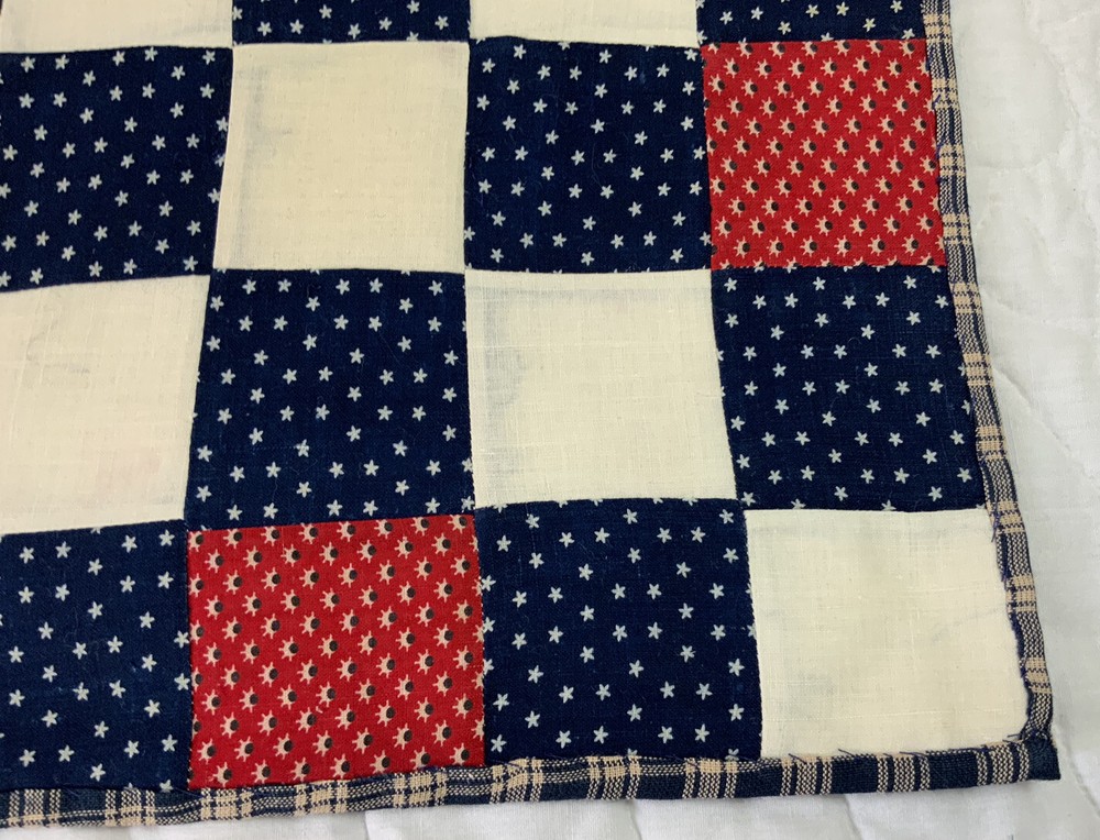 Vintage/Antique Patchwork Quilt Table Topper, Nine Patch, Early Calico Prints