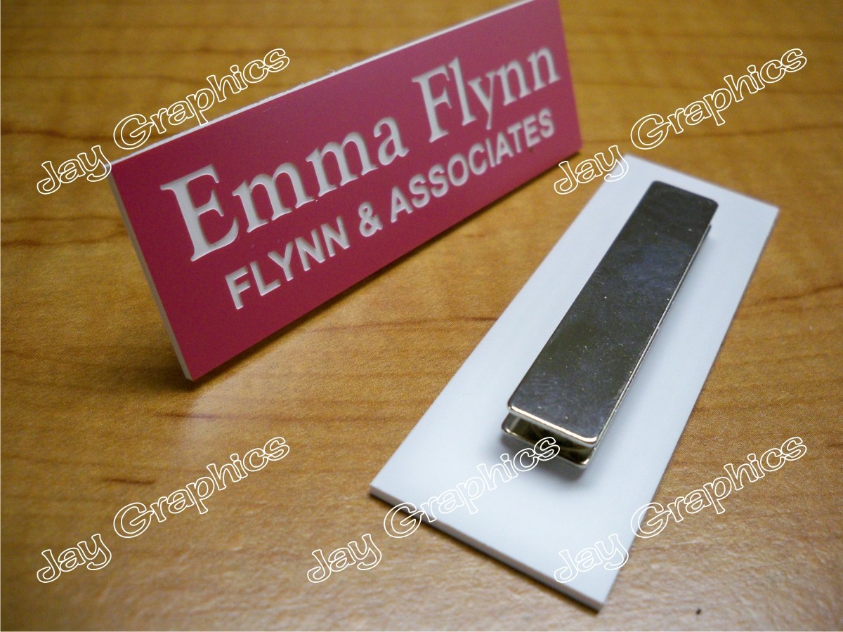 Custom Engraved 1"x3" Name Tag ID Badge Label with Pin or Magnet Attachment