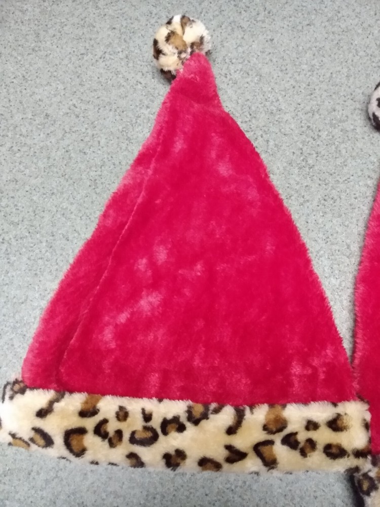 2 Santa Hats Red With Leopard Print