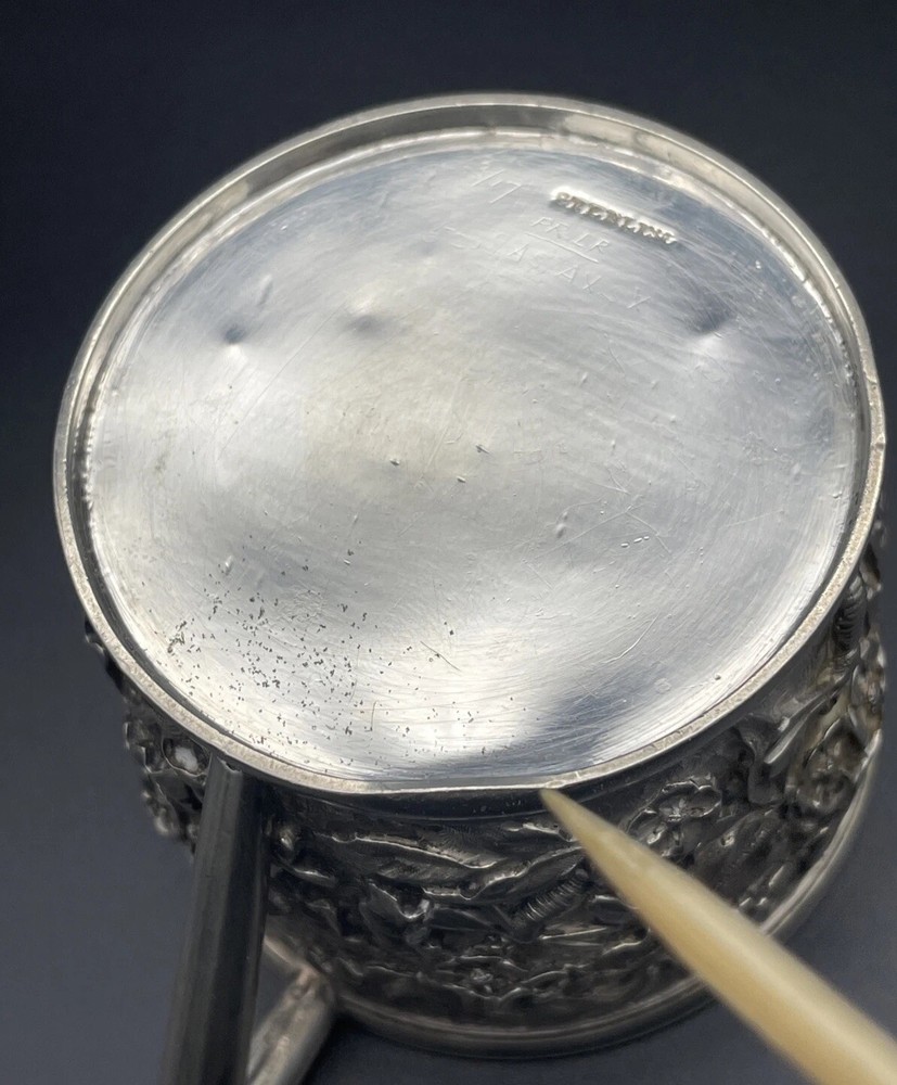 Unusual Repousse Sterling Silver Twin Handled Cup With Insects / Bees Baltimore