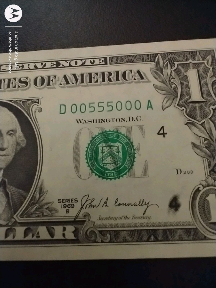 *Rare* 1969-B Gem Unc Binary Low Serial Crisp US Note With Ink Smudge Nice*