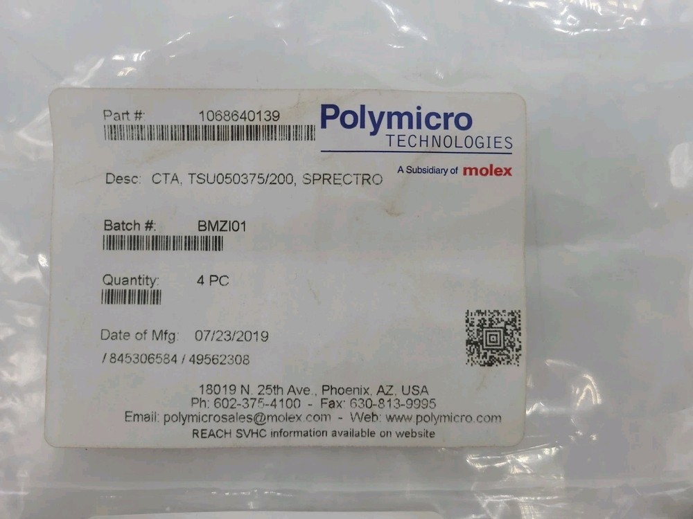 4x Polymicro Technologies 1068640139, CTA, TSU050375/200 Spectro Cable Molex