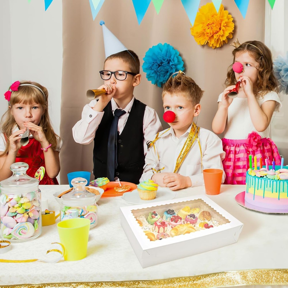 White Rectangular Half Sheet Cake Boxes with Window 10 Pack 19x14x4 Inch Stur...
