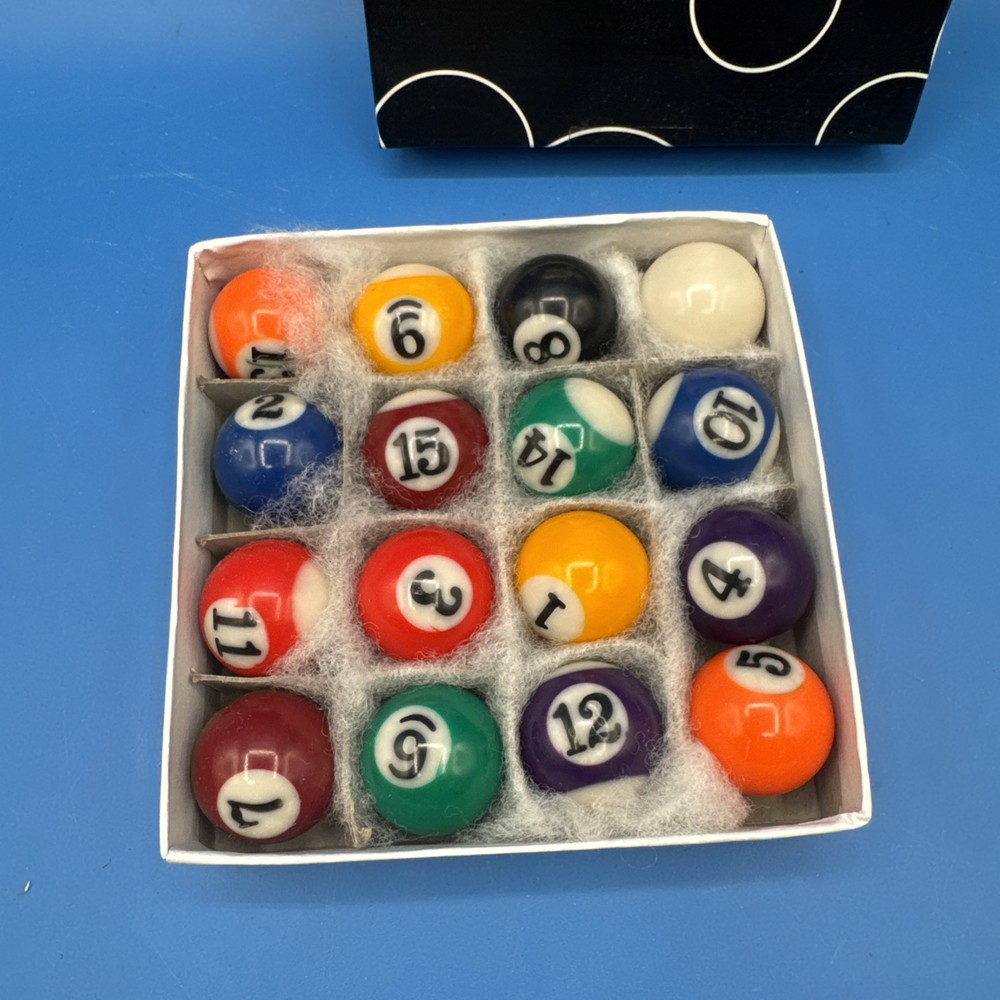Vintage Small Pool Table Balls 1.5" Complete Set With Box