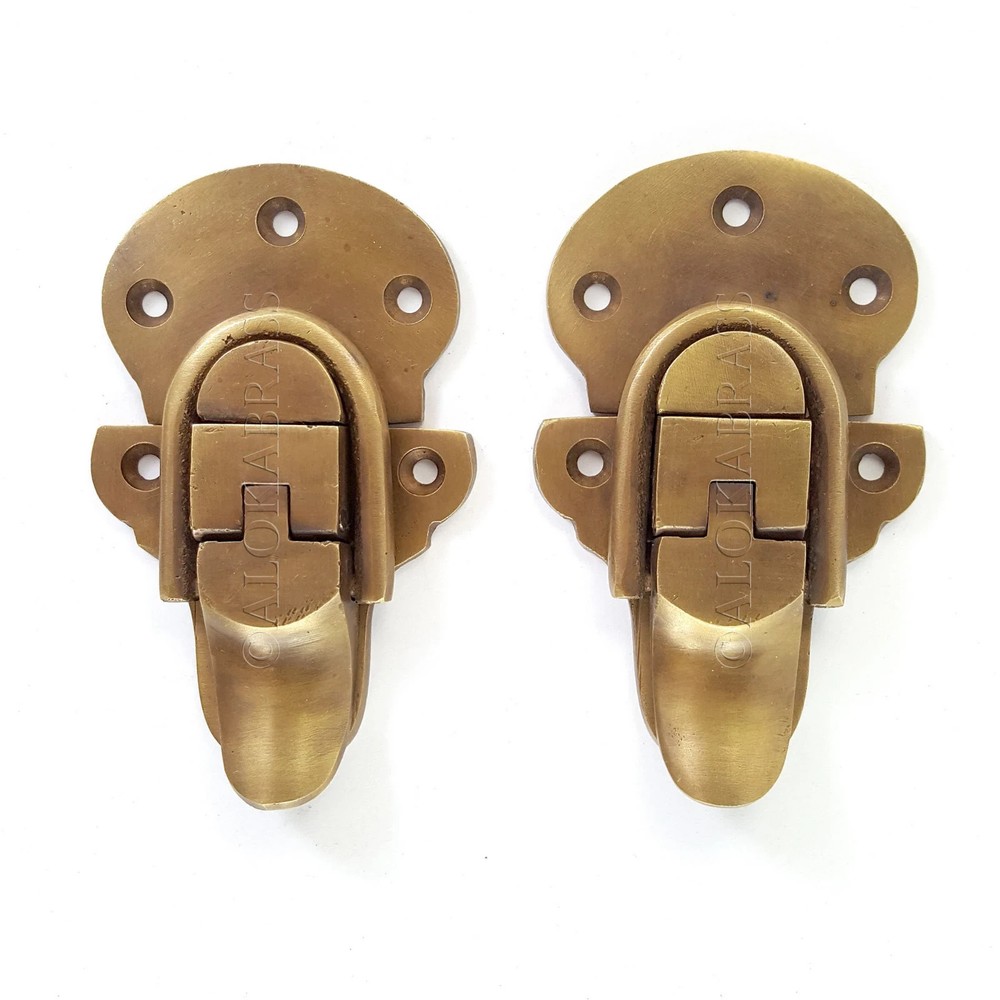 2 solid brass large Trunk Catch Hasp latch for Suitcase box old Style Lock 8.5cm
