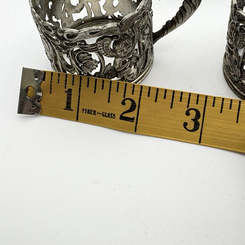 Silver Plated Demitasse Cup Holder And Plate Ornate Metal Vintage Handle