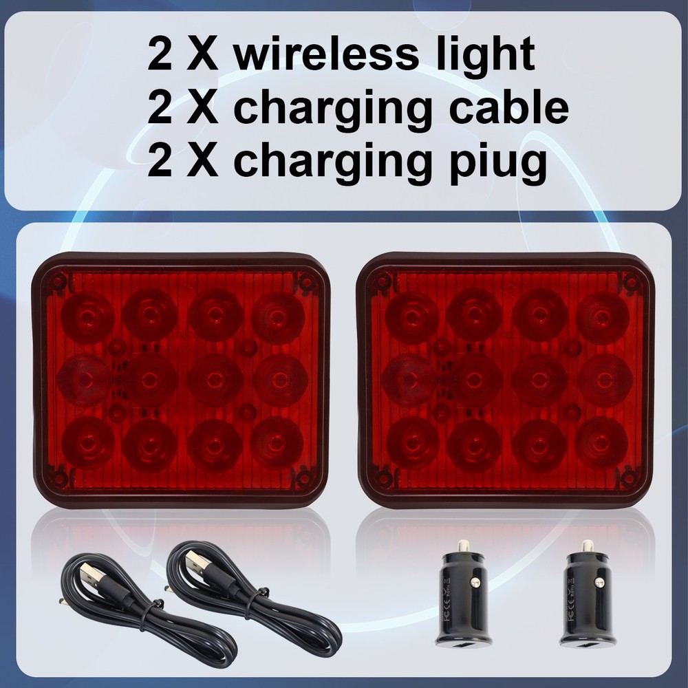 2PCS Wireless Magnetic Red Strobe Kit | Rechargeable Emergency Light
