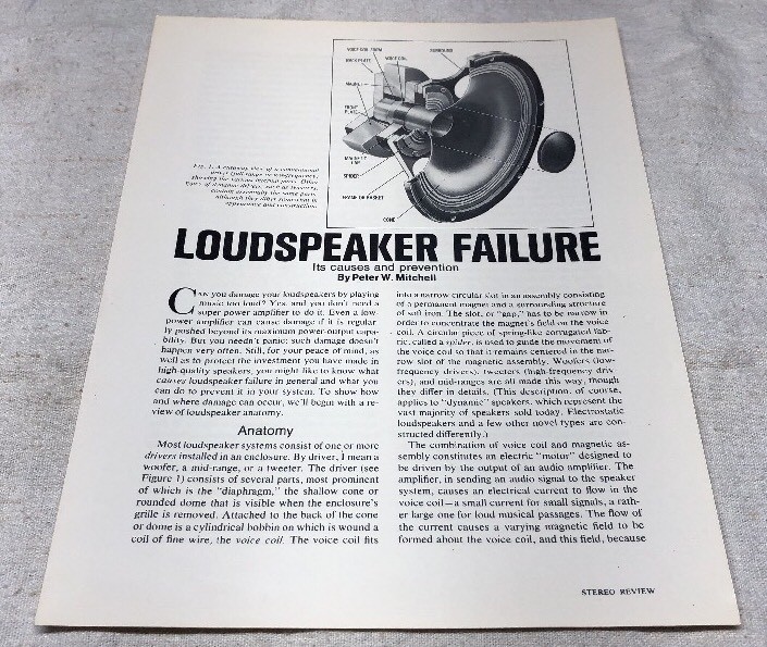 LOUDSPEAKER FAILURE ITS CAUSES & PREVENTIONS BROCHURE BY PETER W. MITCHELL M292