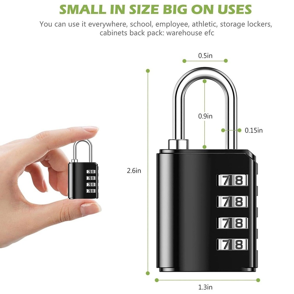 2 Pack 4 Digit Combination Padlock with Keys for School Gym Locker Waterproof