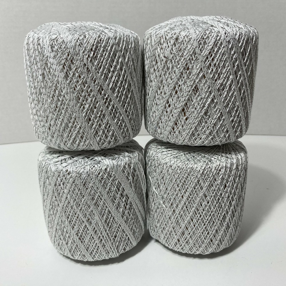 Aunt Lydia's Metallic Crochet Thread Size 10 White Silver 4 Spools