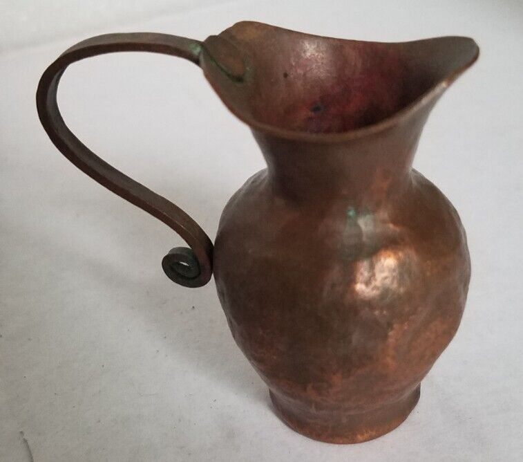 Vintage Handmade Miniature Hammered Solid Copper Pitcher 2-1/4" Tall