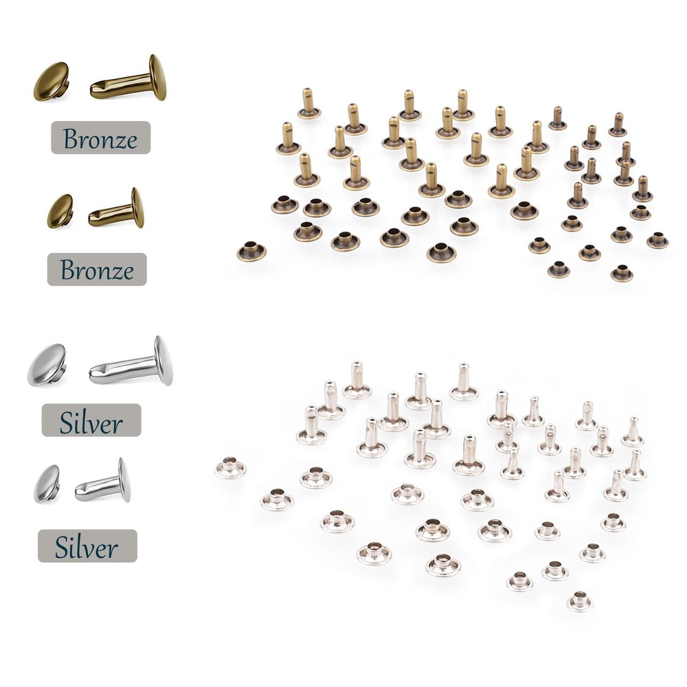 120 Sets 2 Sizes Leather Rivets Kit Double Cap Buttons, Press Studs Setting