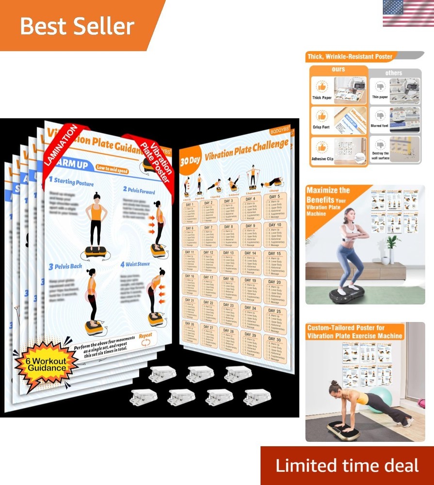 Durable Vibrating Machine Exercise Poster - 6 Illustrated Workouts & Planner Set