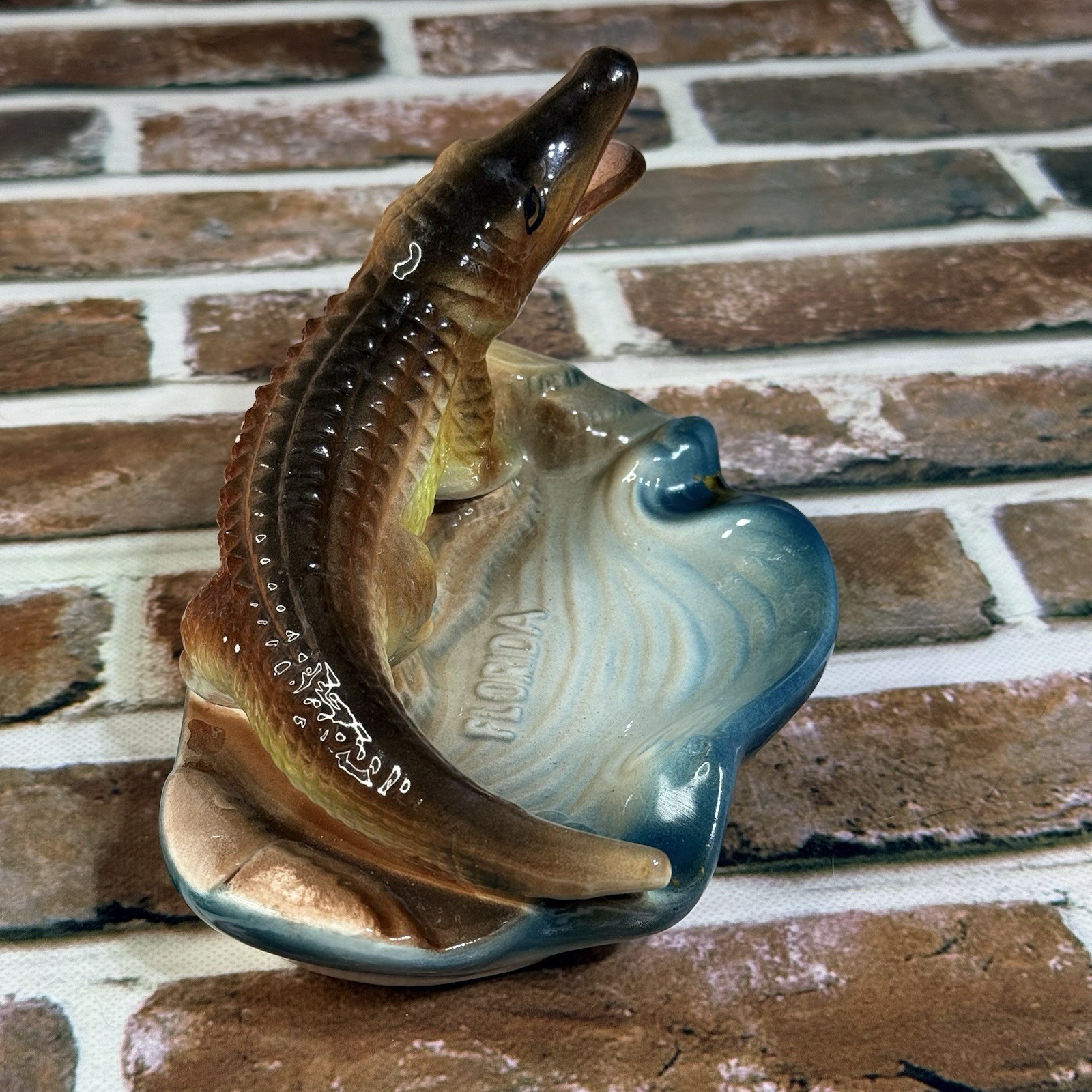 Vintage Florida Souvenir Ashtray Trinket Alligator Ceramic Hand Painted