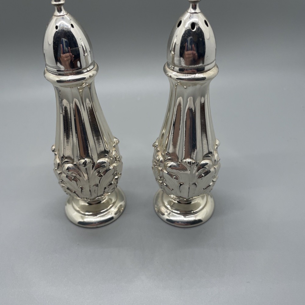 Vtg PAIR of W.B. MFG Silver Plate SALT AND PEPPER SHAKERS Marked 52