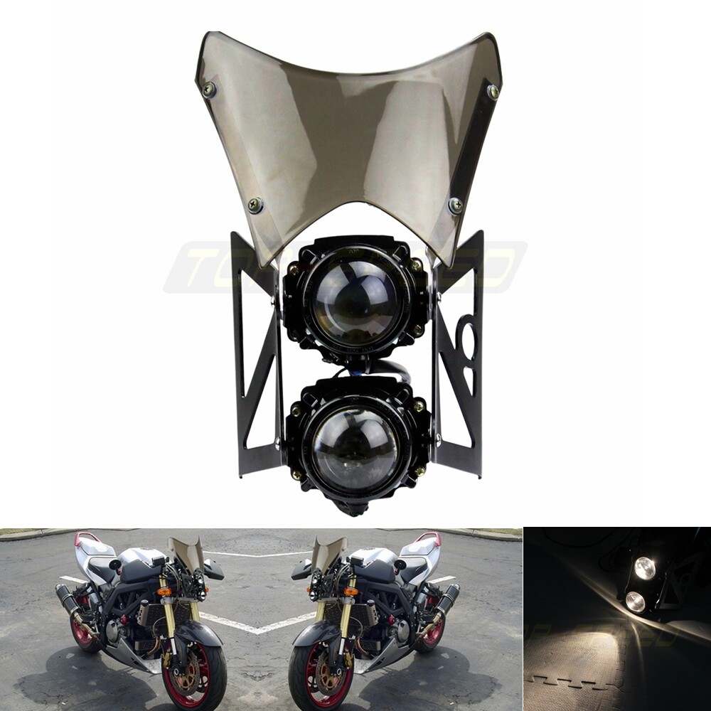Universal Motorcycle E-mark Streetfighter Dual Headlight Assembly w/ Windscreen