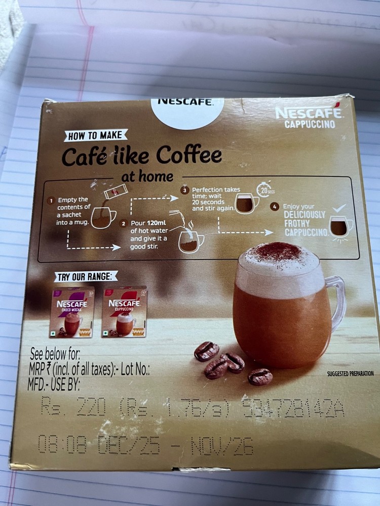 Nescafe cappuccino, 5 packets per box, new