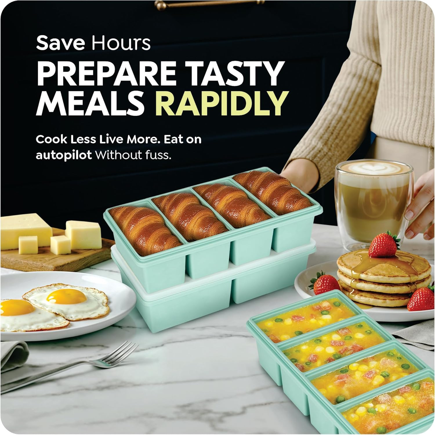 Silicone Soup Freezer Molds with Lids, 2 Cup & 1 Cup Combo, Soup Container Style