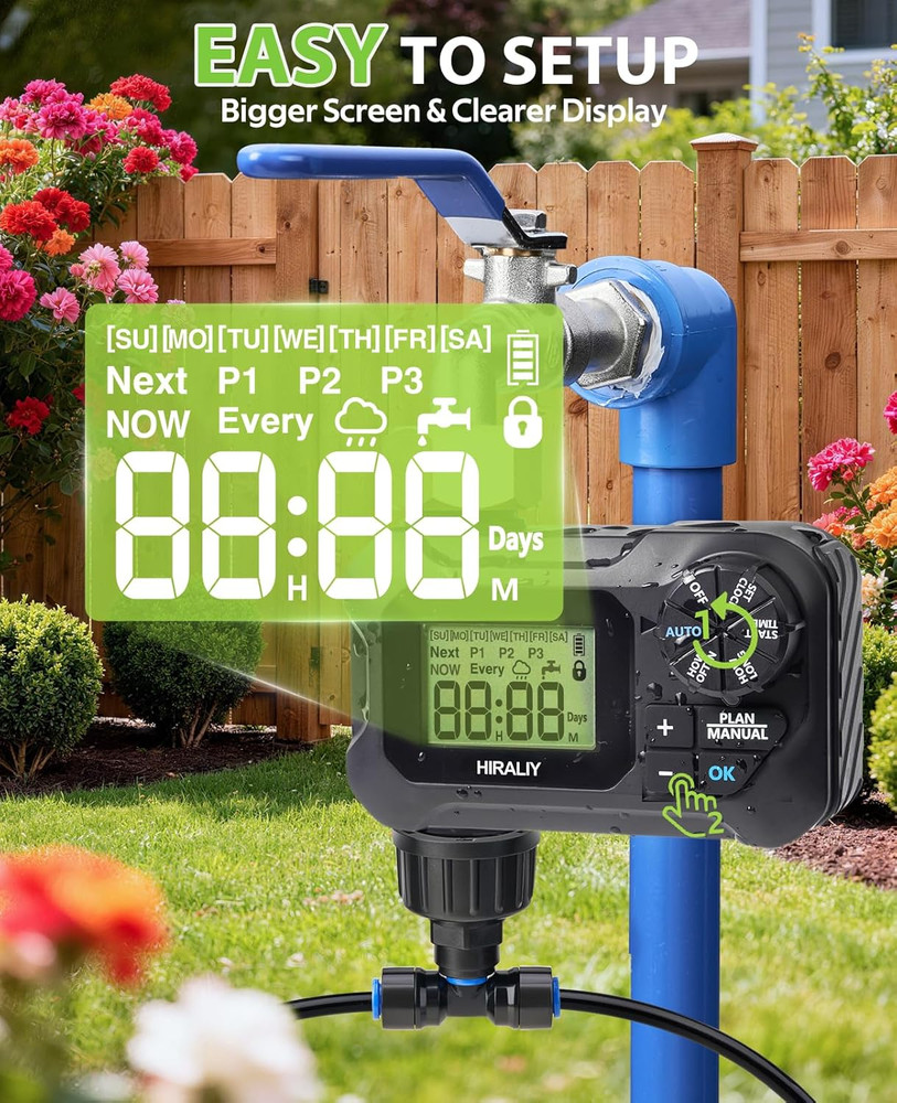 100FT Pressure Compensated Drip Irrigation System with Timer, No-Leak Quick Conn