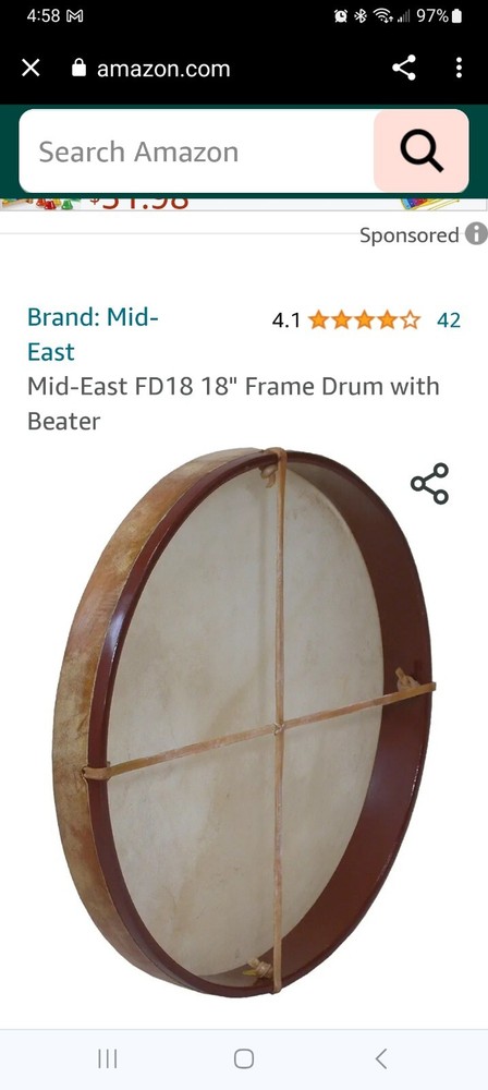 Mid - East Fd 18" Frame Drum With Beater