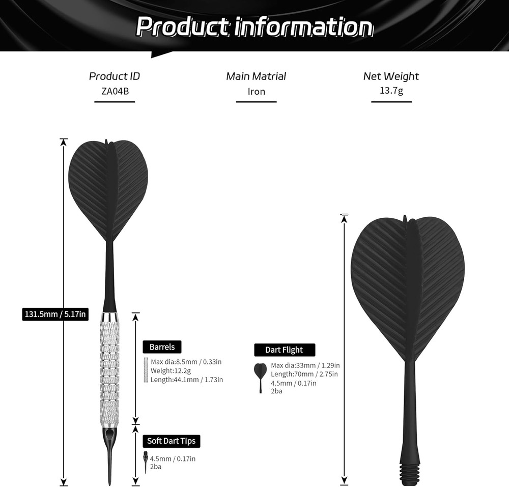 Plastic Tip Darts, 12Pcs Soft Darts Set with 100 Plastic Tips