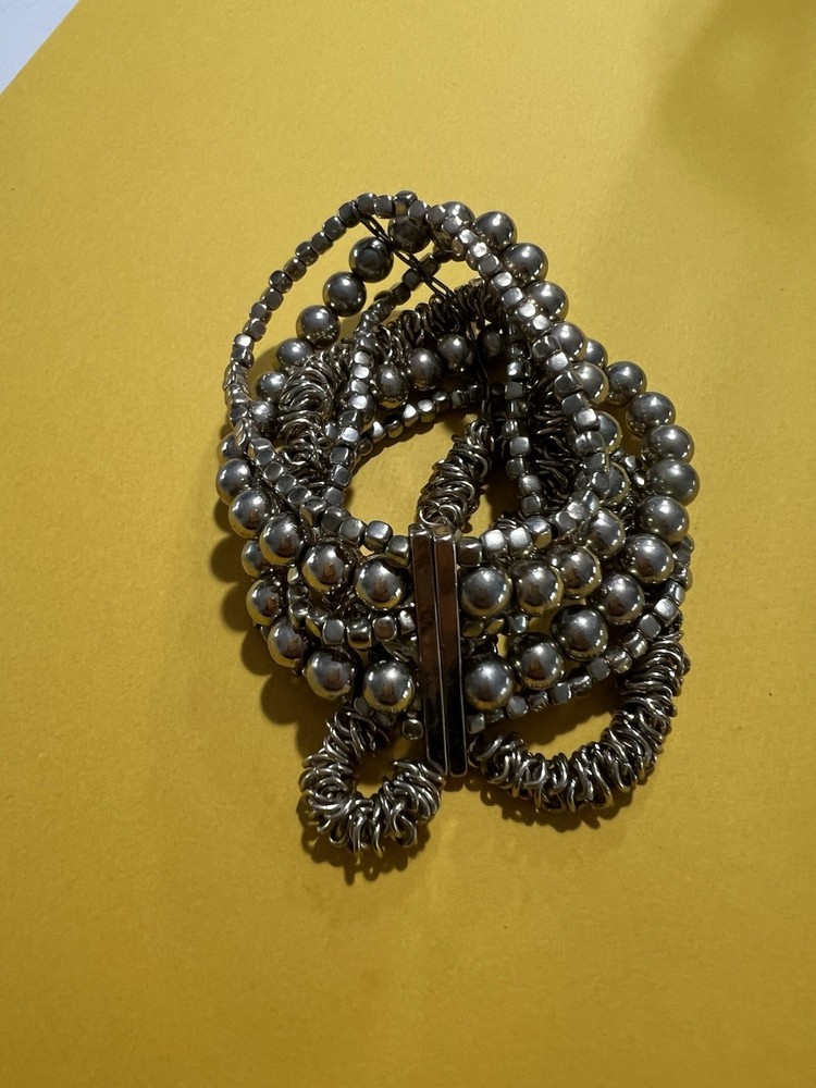 Gold Tone 7 Multi Strand Beaded Stretchable Bracelet