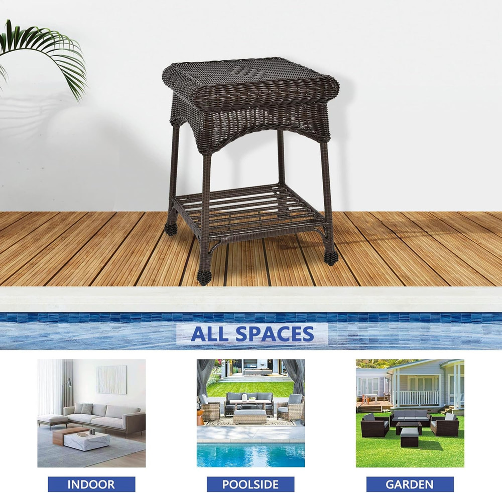 Outdoor Espresso Wicker End Table