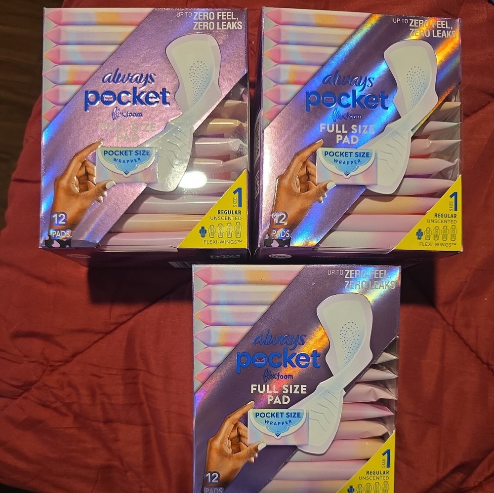 3 pack-- 12ct  Each Always Pocket Flex Foam Full Size Pads Size 1 bundle