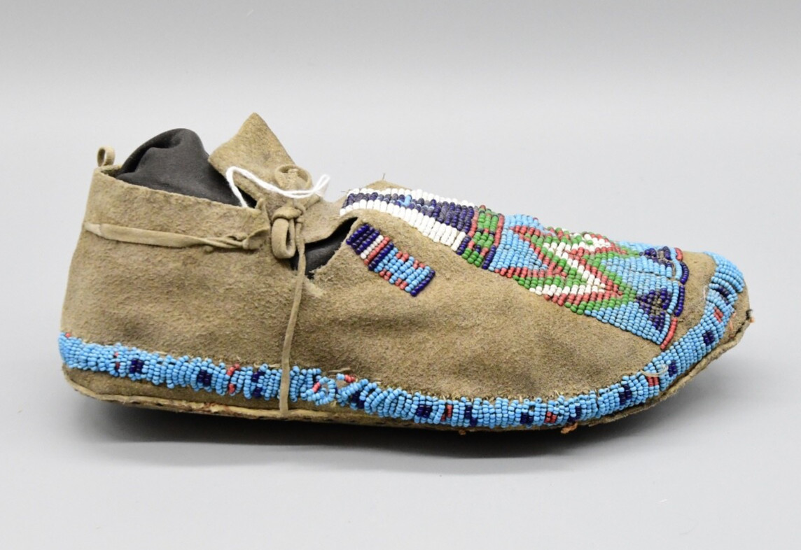 Assiniboine Man's Pair of Hide & Beaded Moccasins 1880-90s