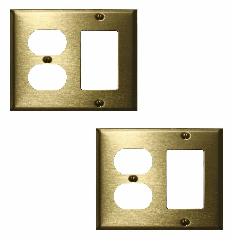 2 Switchplate Brushed Solid Brass Outlet GFI | Renovator's Supply