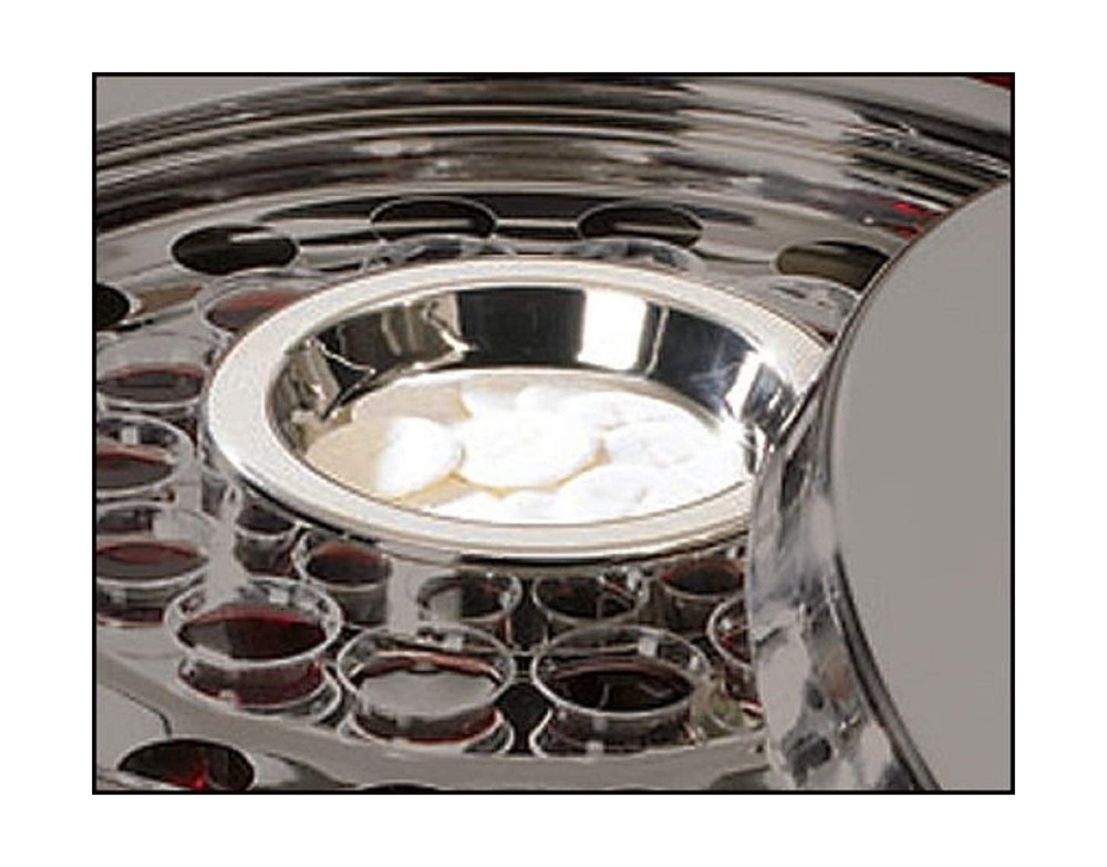 Stackable Communion Tray with Center Bread Plate & Tray Cover - Stainless Ste...