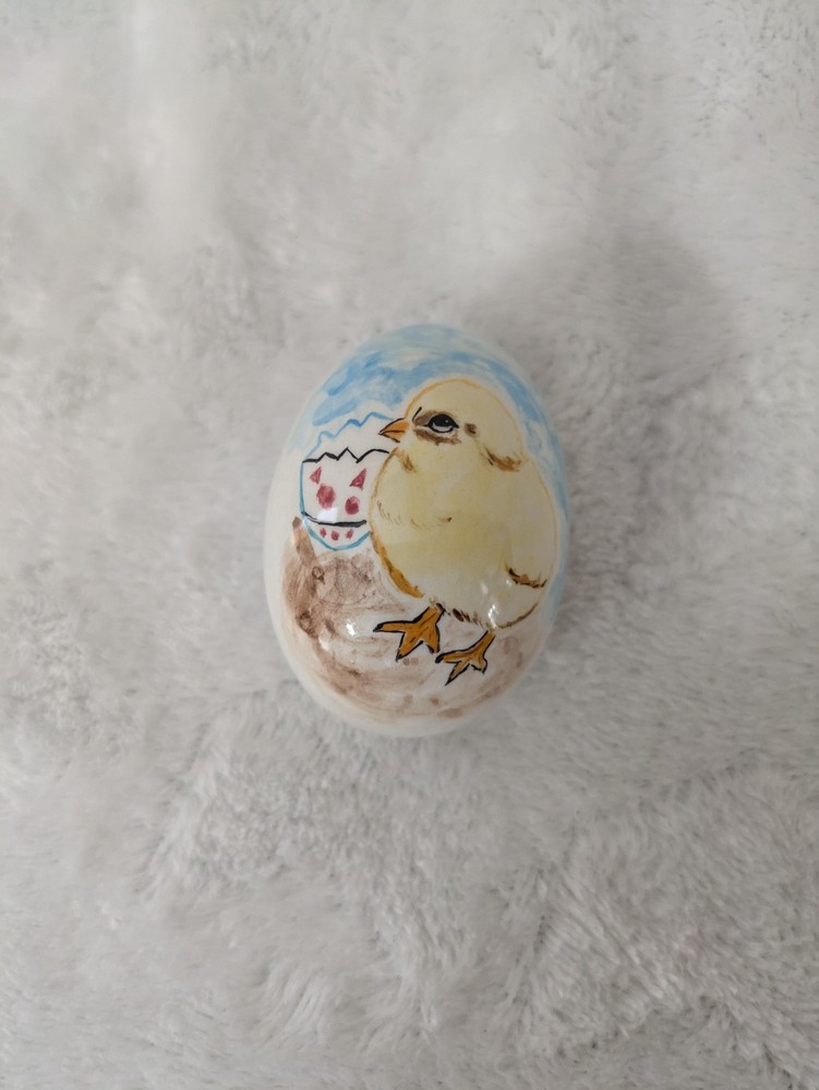 Hand Painted Baby Chick Ceramic Egg