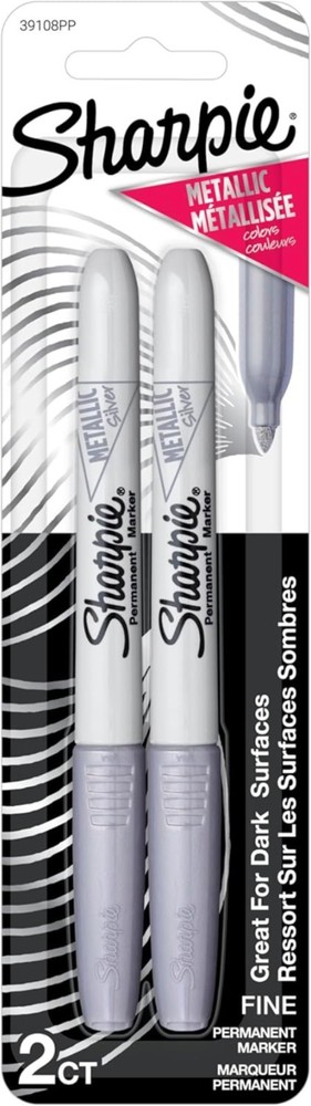 2 Count Silver Metallic Permanent Markers - Fine Point, Ideal for Dark Surfaces