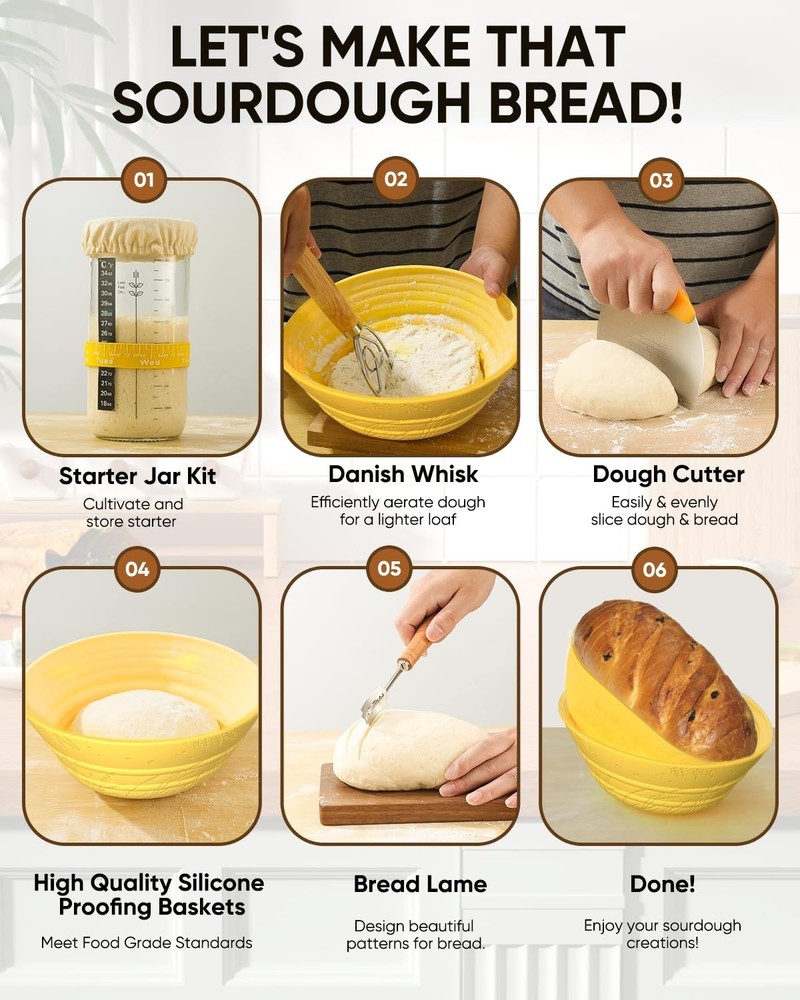 Sourdough Starter Kit 34 OZ with 2 Bread Proofing Baskets