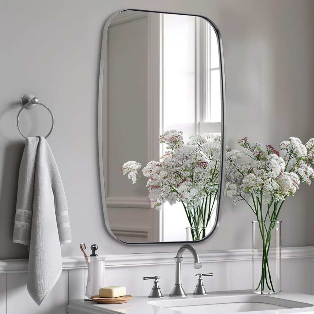 Brushed Nickel Oval Vanity Mirror 24x40 Modern