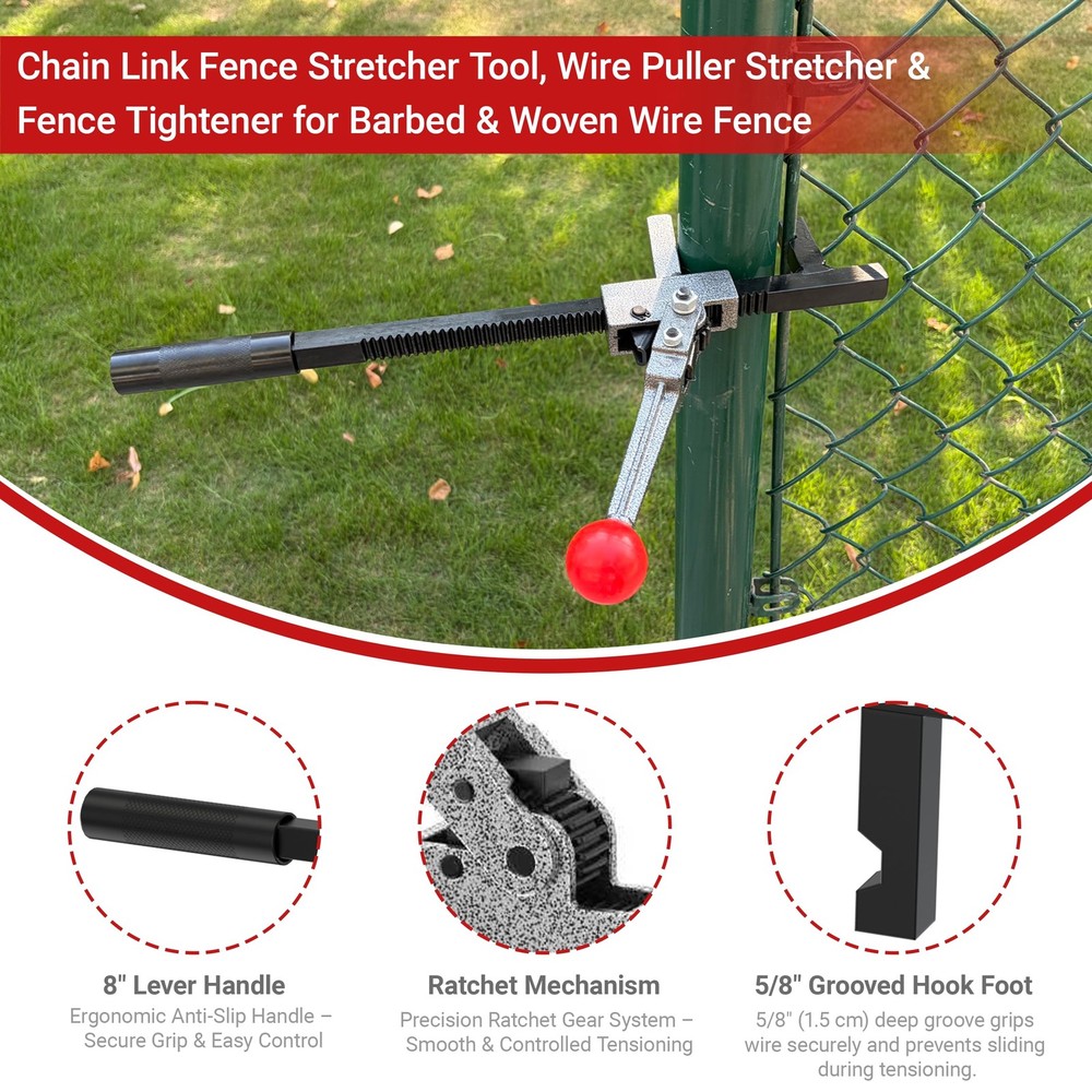 Chain Link Fence Stretcher Tool, Heavy-Duty Puller & Grey