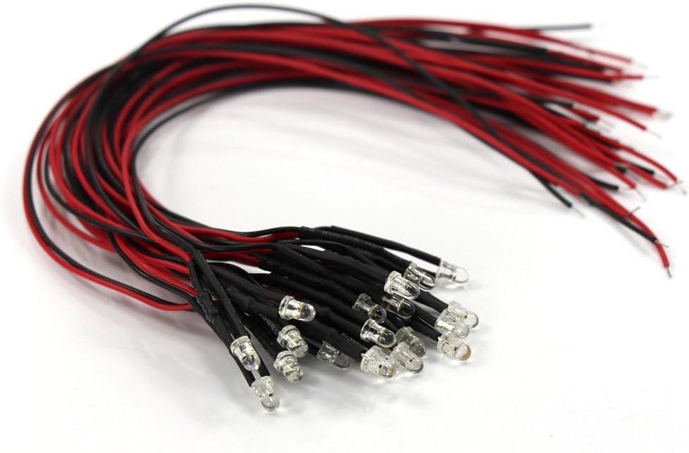 20pcs Pre-Wired 3mm Warm White LED Lights for Model Train Layouts & Projects