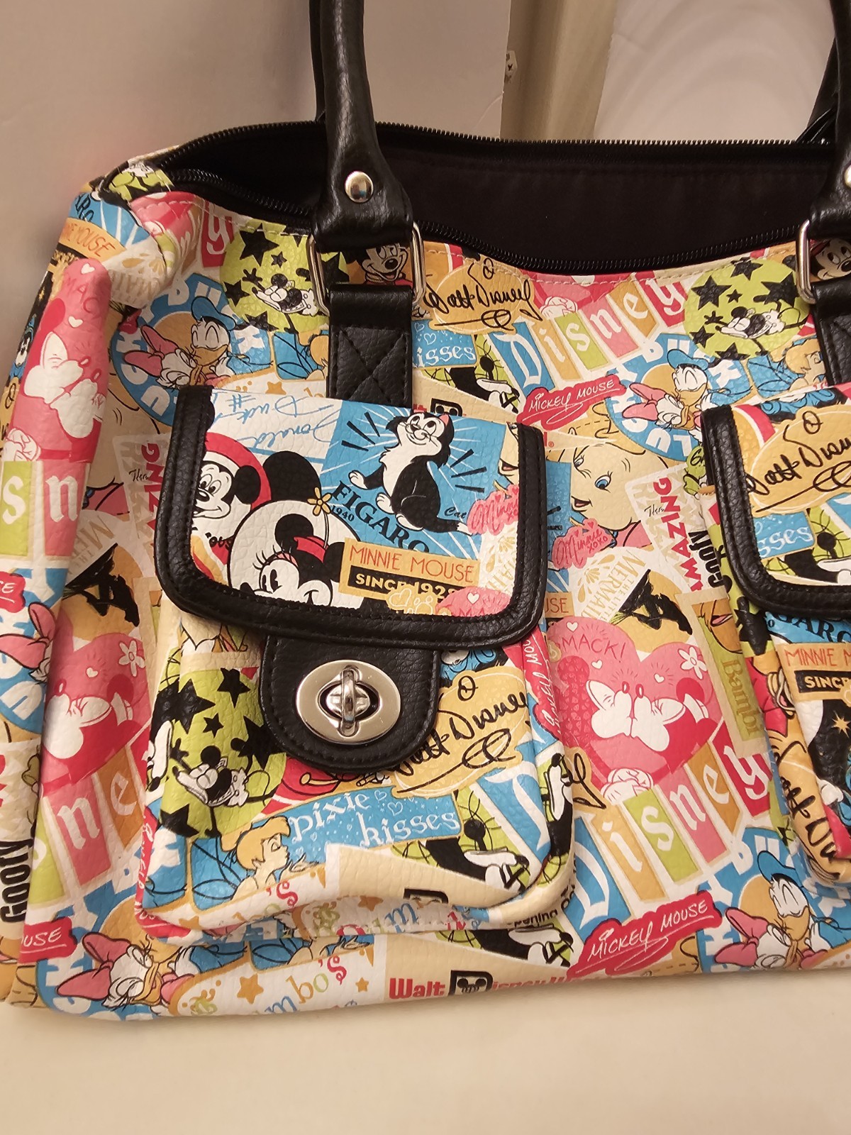 Disney Parks Mickey And Minnie Retro Print Satchel Bag/purse New From Disney