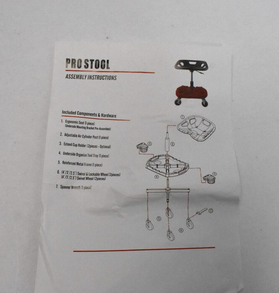Rolling Garage Pro Stool Storage Tray Cup Holder Adjustable Height Ergonomic