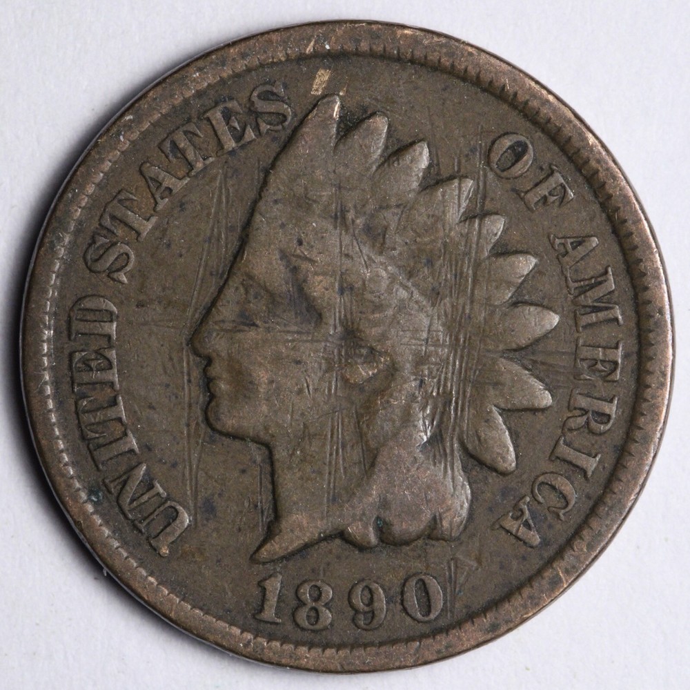 1890 Indian Head Cent Penny REV Die Crack CUD Error E165 T