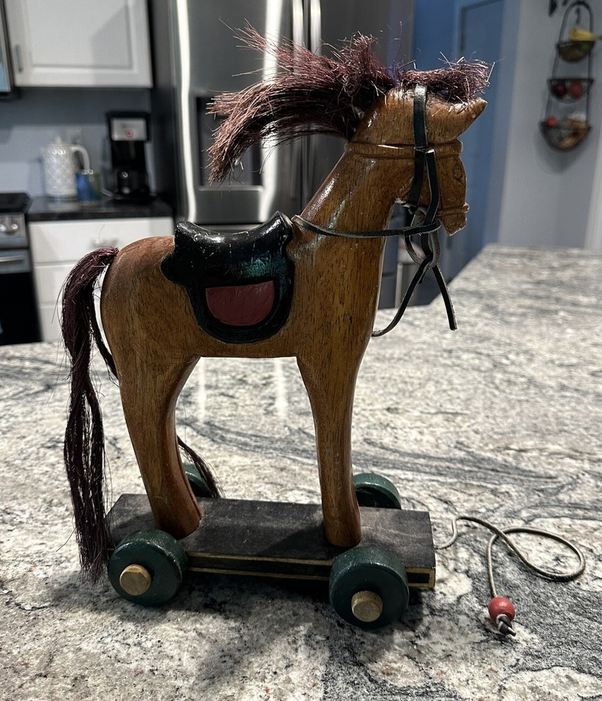 Vintage Horse On Wheels With Pull String