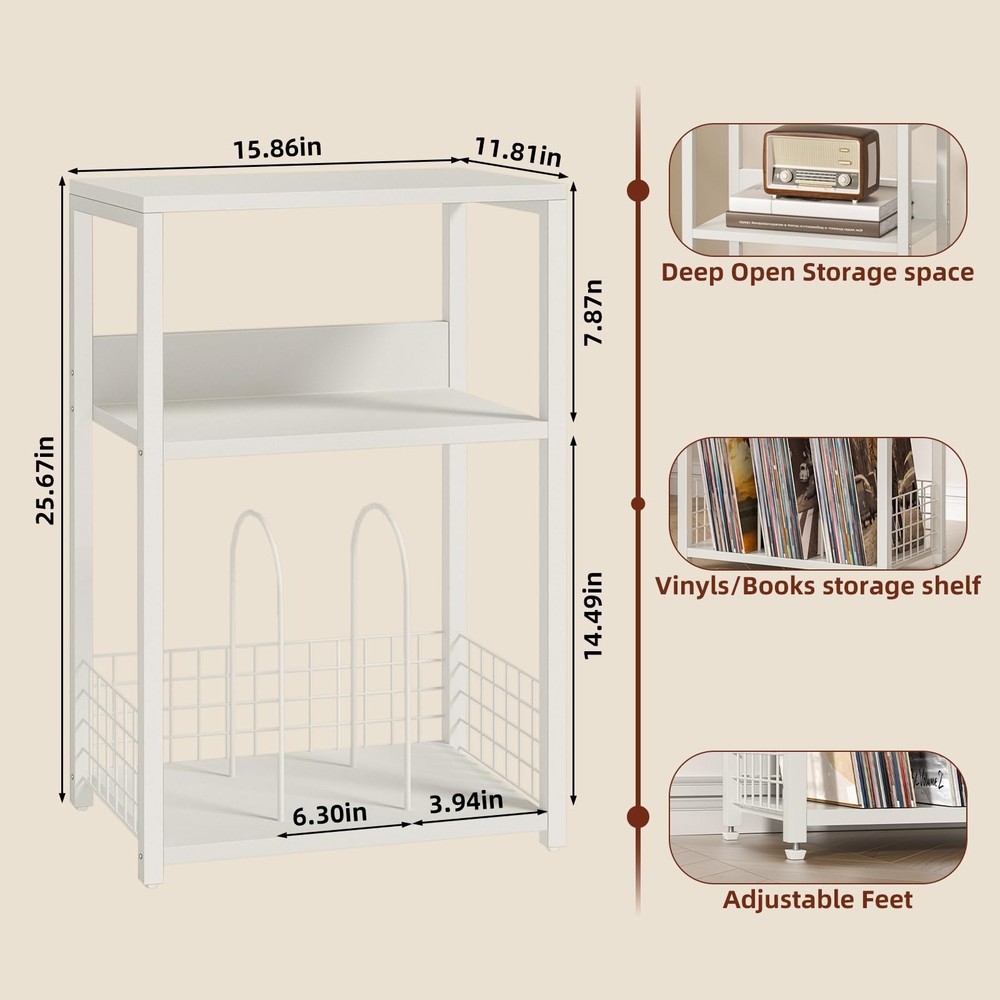 LELELINKY White Side Table,Small Printer Stand with Storage Shelf,3 Tier Indu...