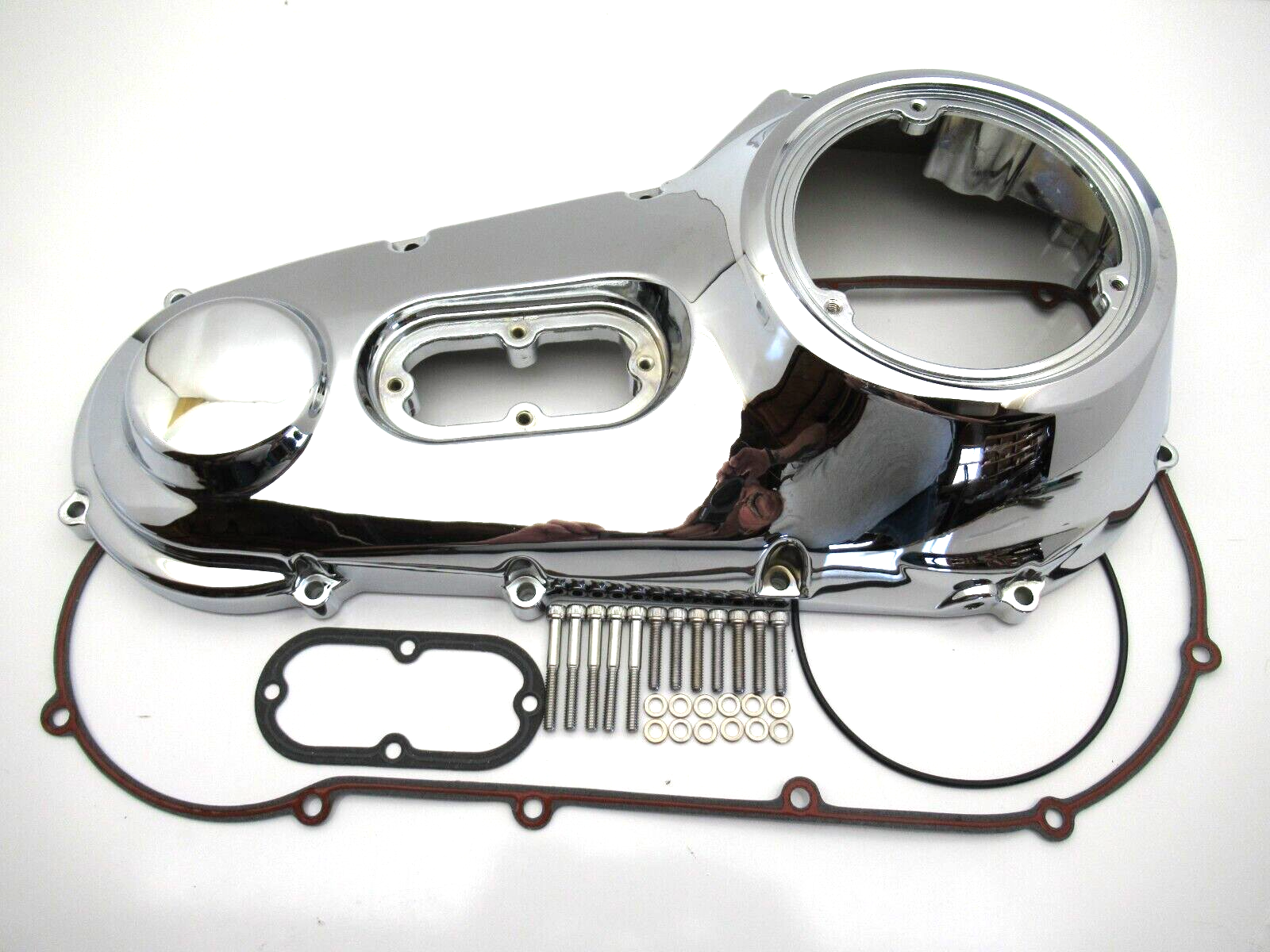 CHROME -94 OUTER PRIMARY COVER, HARLEY OEM # 60543-95 W/ HRDWRE AND GASKET SET