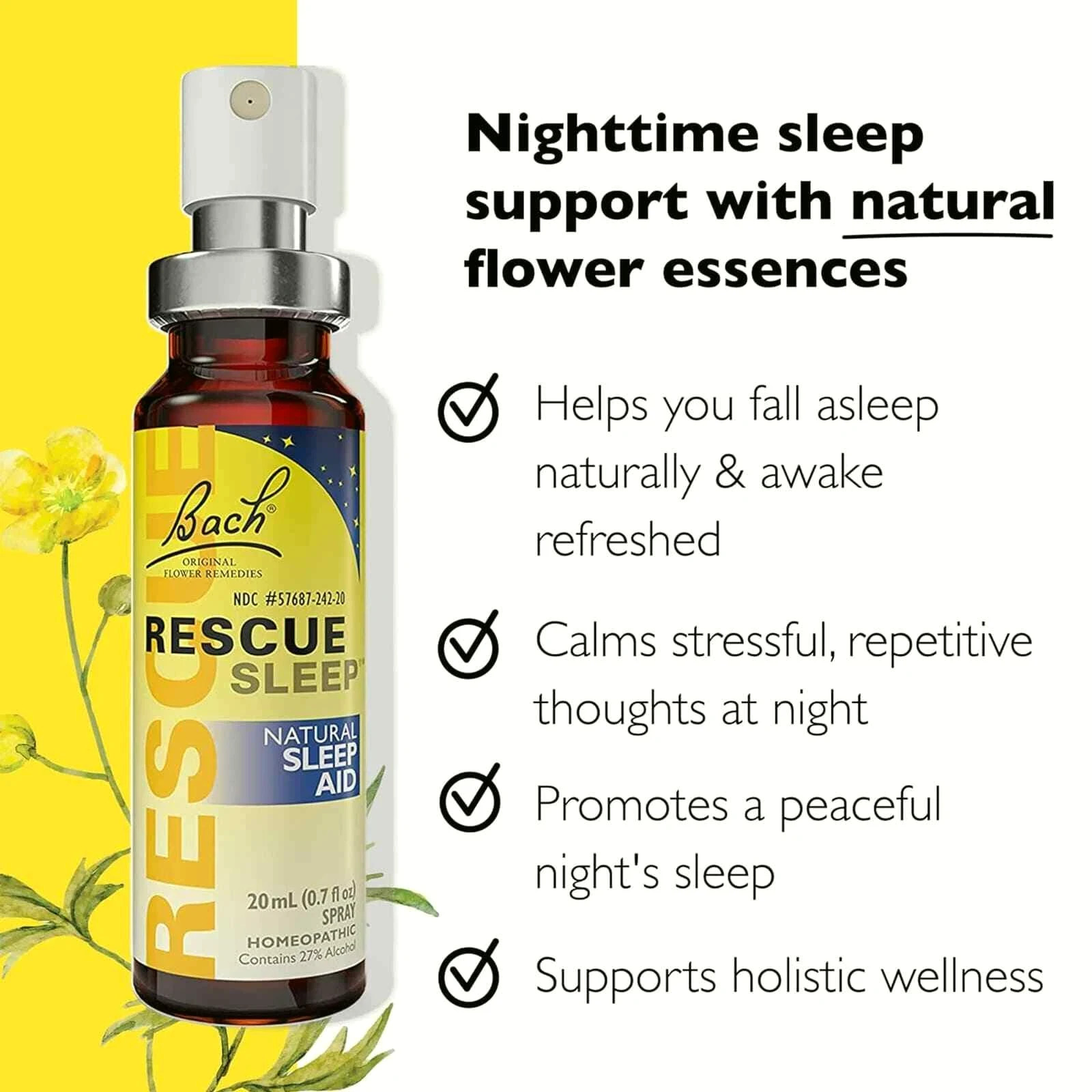 Bach RESCUE SLEEP Spray Natural Sleep Aid 0.7 fl oz 20mL PACK OF 2