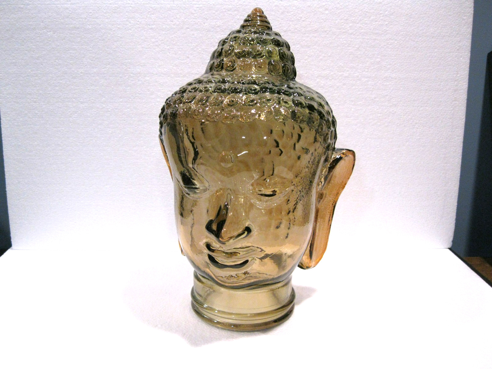 Glass BUDDHA HEAD, CINNAMON,  Life Size Mannequin Buddha Head for Decor.