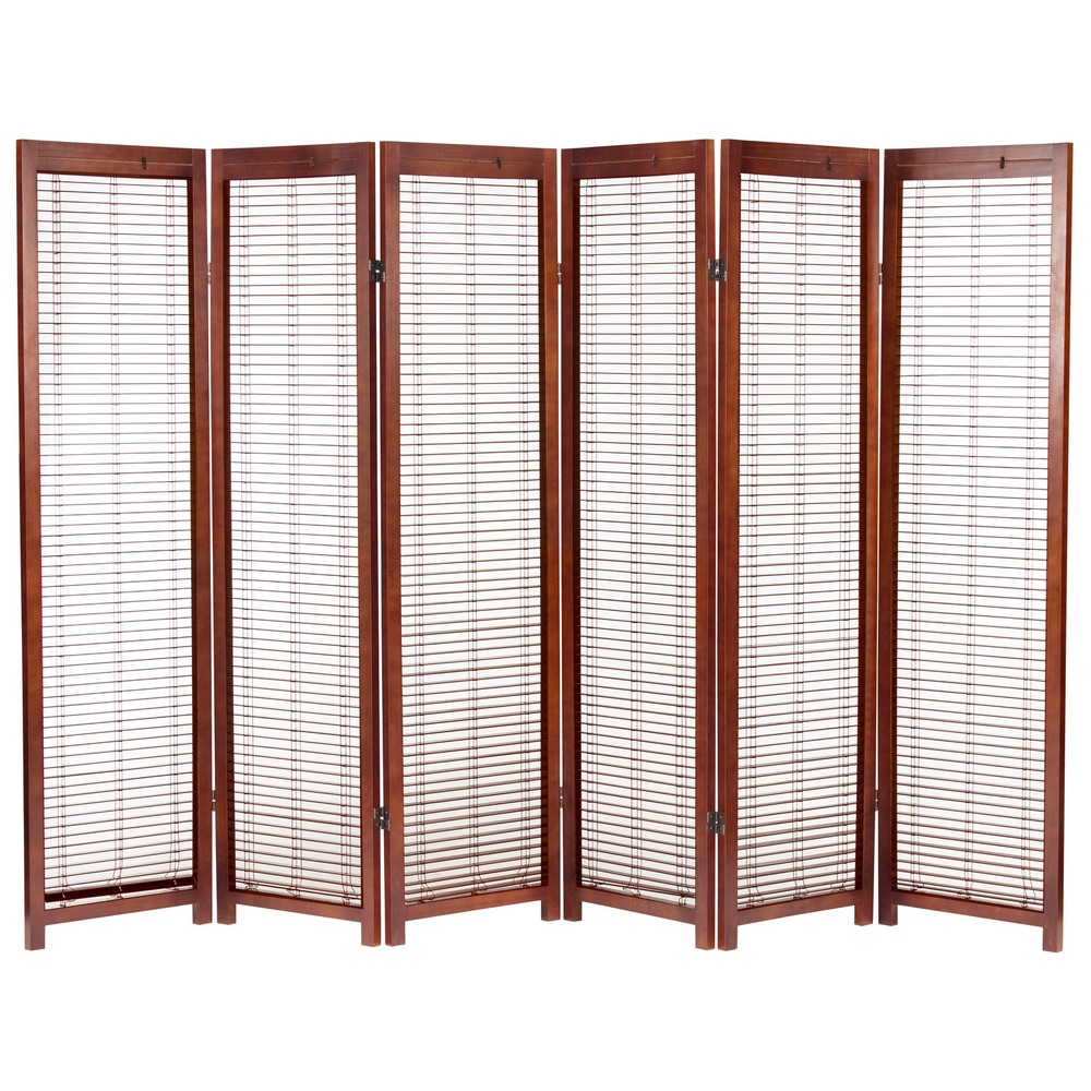 6 ft. Tall Adjustable Shutter Room Divider Walnut 6 Panel